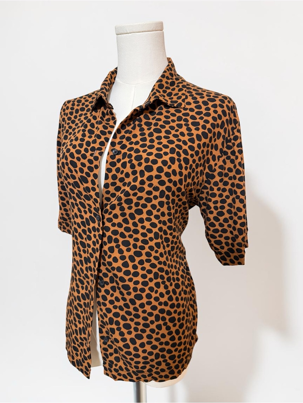 VANS Womens Brown Black Dot Button-Up Shirt